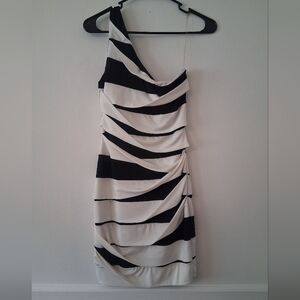 Ruby Rox Black and White One-Shoulder Formal Mini Dress
